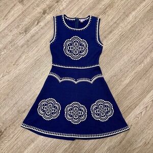 Vintage Folk Embroidered Navy A-Line Dress Boho Cottagecore Retro Small Alya